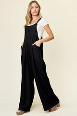 Double Take Full Size Texture Wide Strap Wide Leg Overall - Wellen Fashion