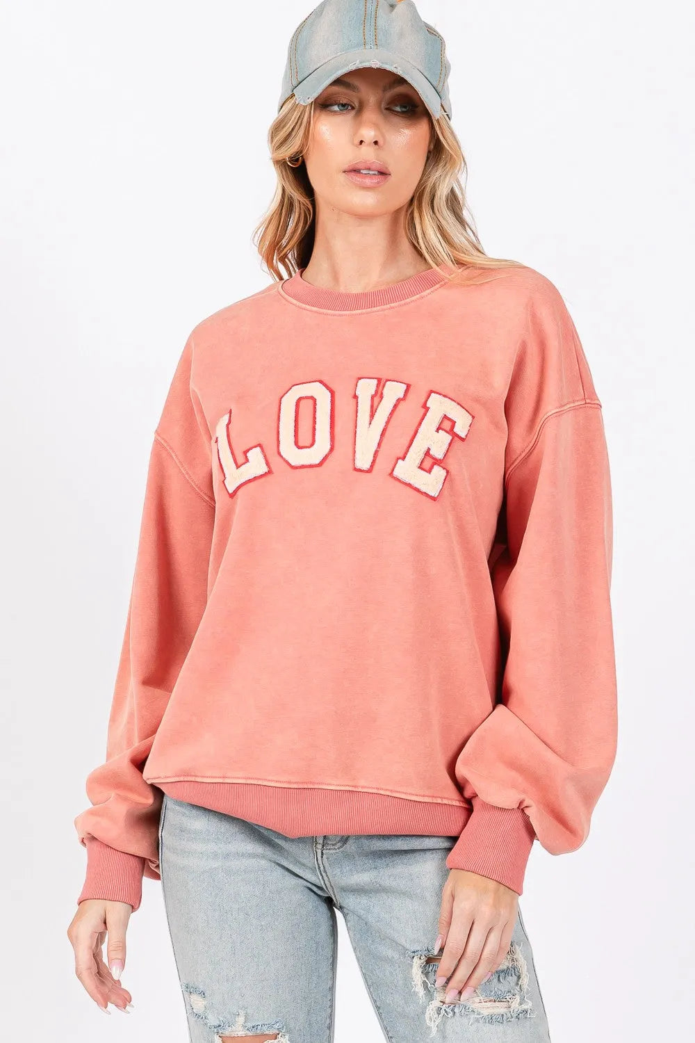 SAGE + FIG LOVE Path Applique Drop Shoulder Sweatshirt - Wellen Fashion