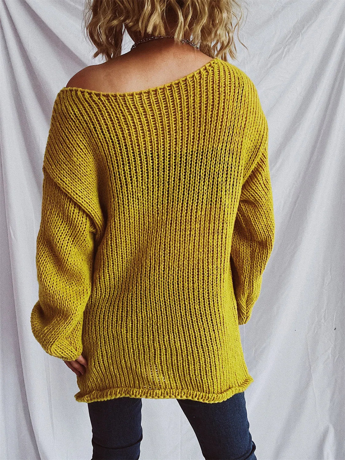 Boat Neck Dropped Shoulder Sweater - Wellen Fashion