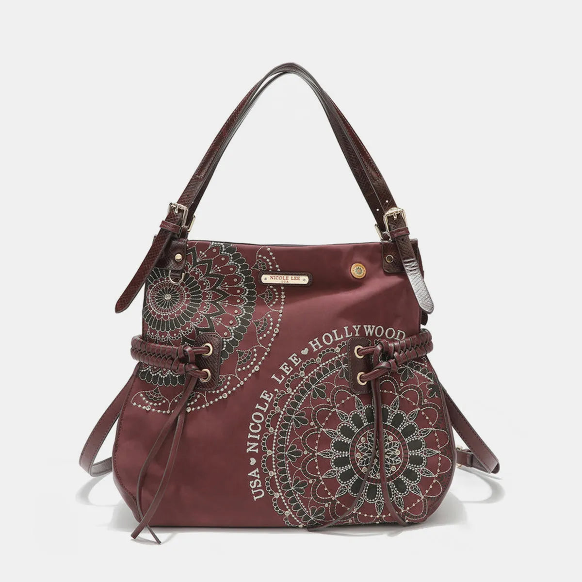 Nicole Lee USA Side Braided Tassel Inlaid Rhinestone Embroidery Hobo Bag - Wellen Fashion