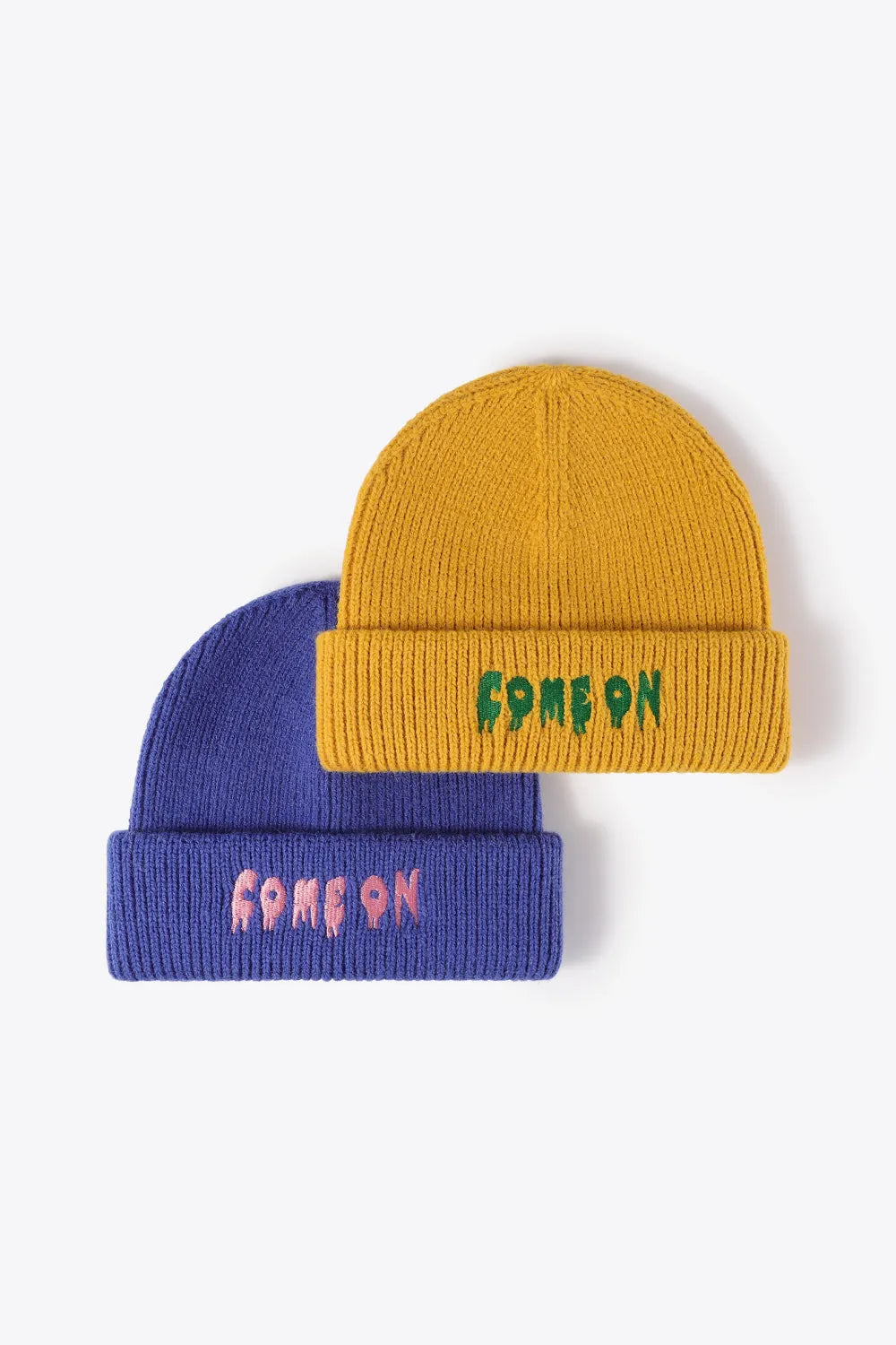 COME ON Embroidered Cuff Knit Beanie - Wellen Fashion