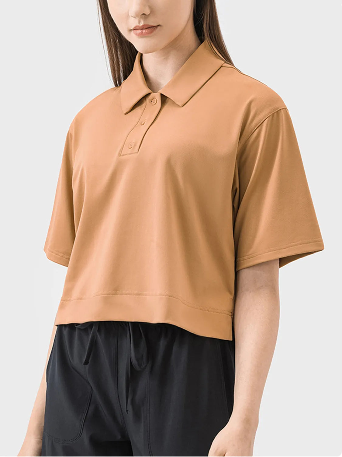 Millennia Half Button Short Sleeve Active T-Shirt - Wellen Fashion