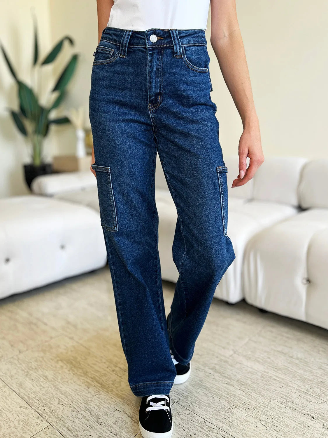 Judy Blue Full Size High Waist Straight Cargo Jeans - Wellen Fashion