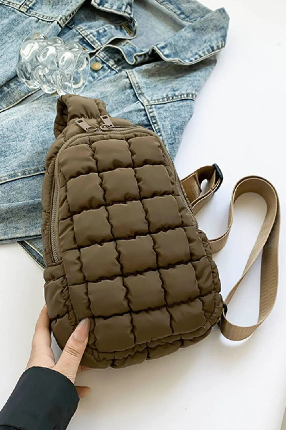 Quilted Nylon Crossbody  Bag