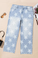 Plus Size Star Straight Leg Jeans with Pockets - Wellen Fashion