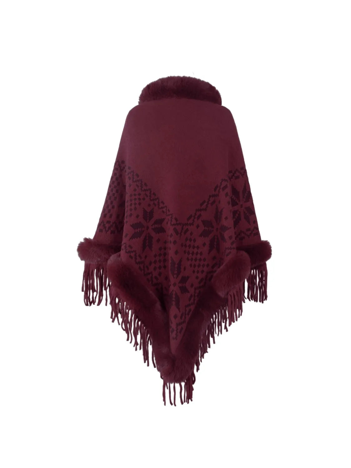 Fringe Geometric Cape Sleeve Poncho - Wellen Fashion