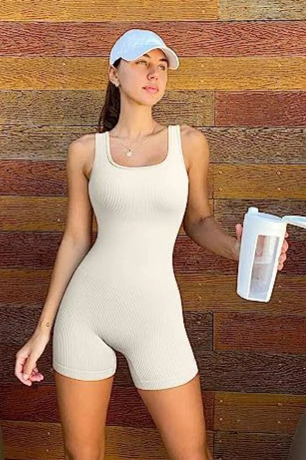 Square Neck Wide Strap Active Romper - Wellen Fashion