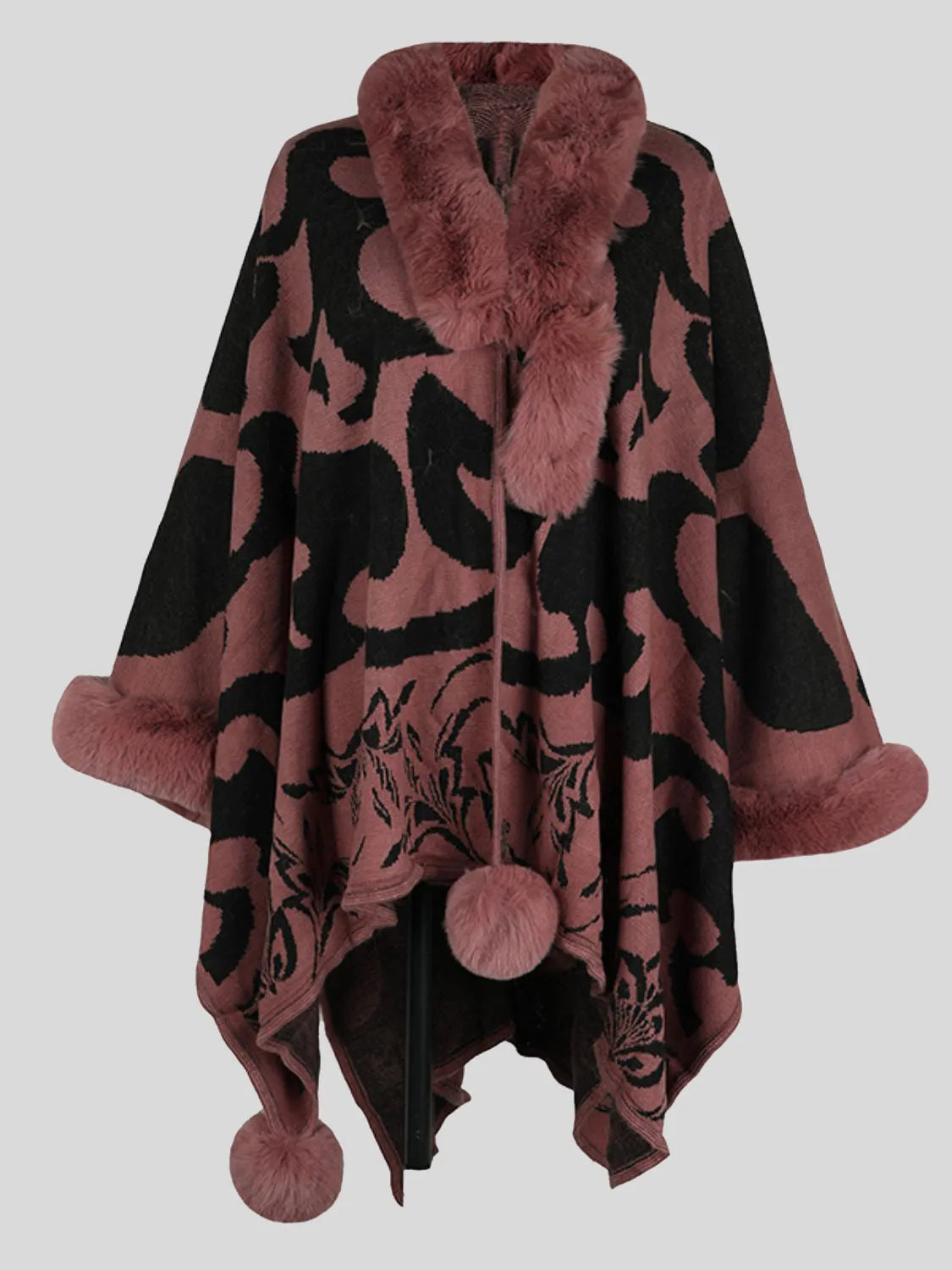 Faux Fur Trim Poncho - Wellen Fashion