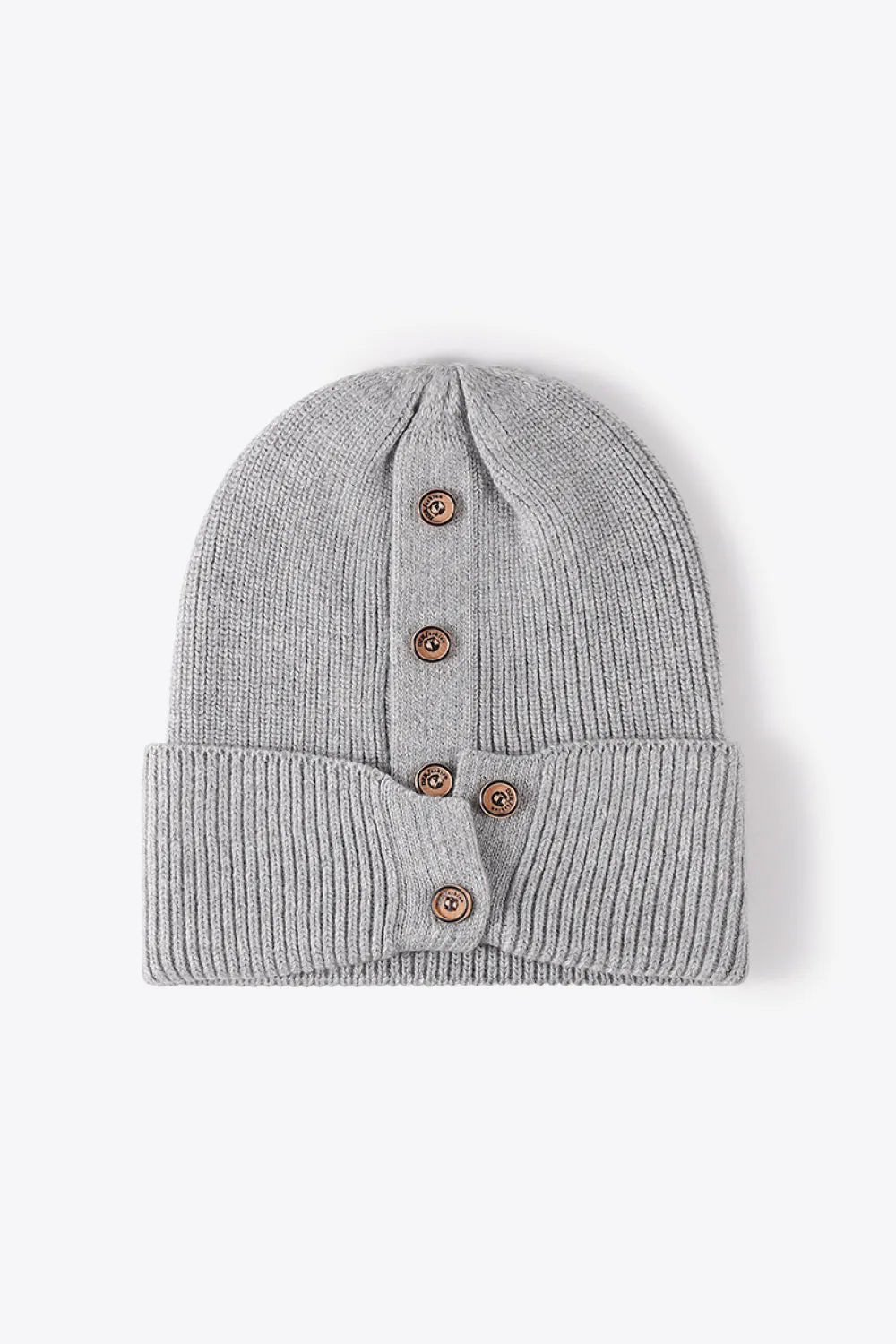 Button Detail Rib-Knit Cuff Beanie - Wellen Fashion