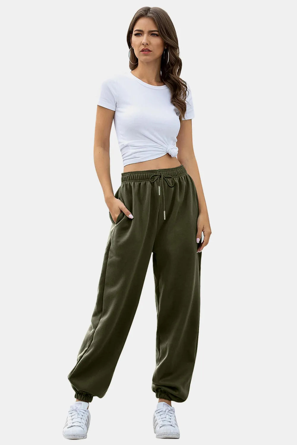 Elastic Waist Joggers with Pockets - Wellen Fashion