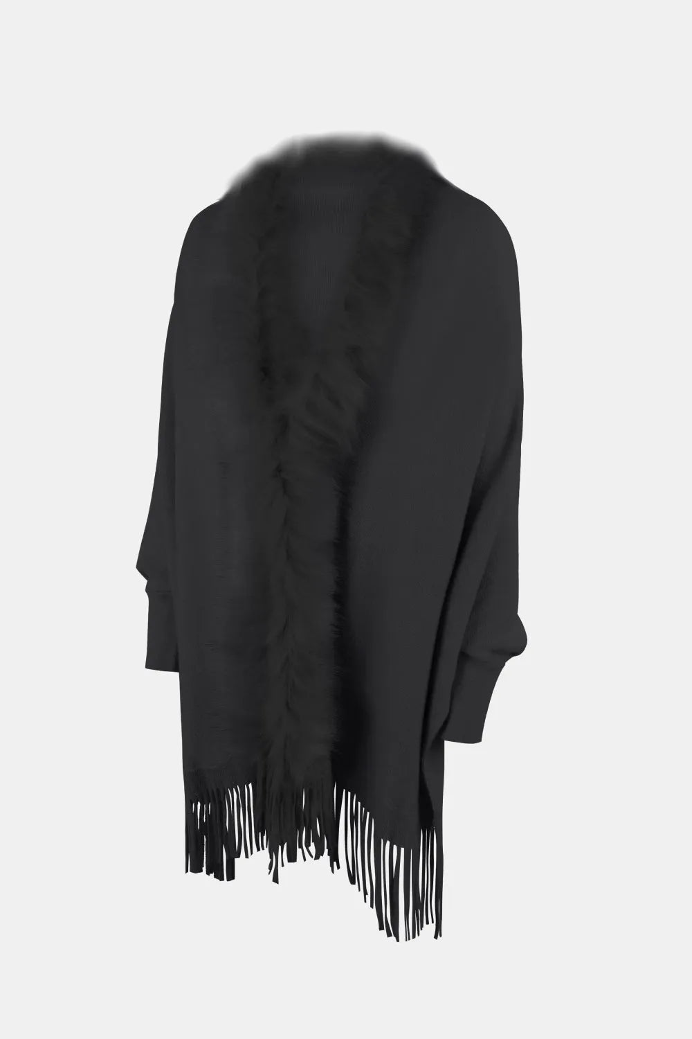 Fringe Open Front Long Sleeve Poncho - Wellen Fashion