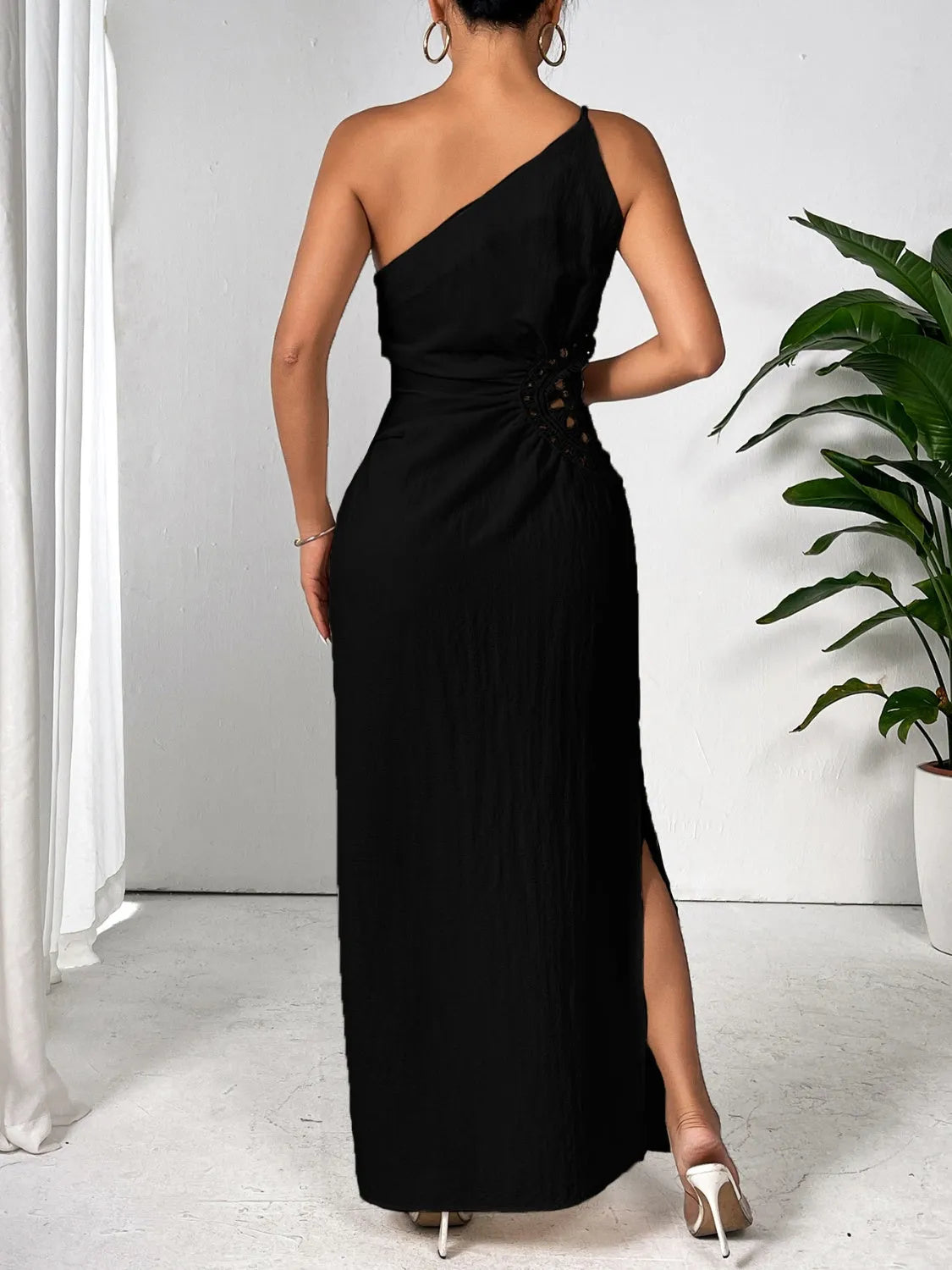 Honey Slit One Shoulder Sleeveless Maxi Dress - Wellen Fashion