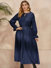 Honey Plus Size Ruffled Polka Dot Long Sleeve Midi Dress - Wellen Fashion