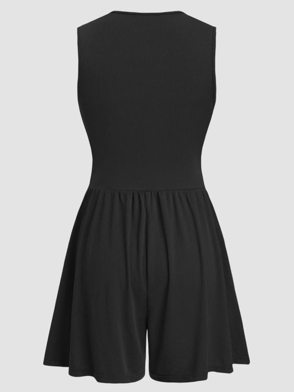 Ruched Plunge Sleeveless Romper - Wellen Fashion