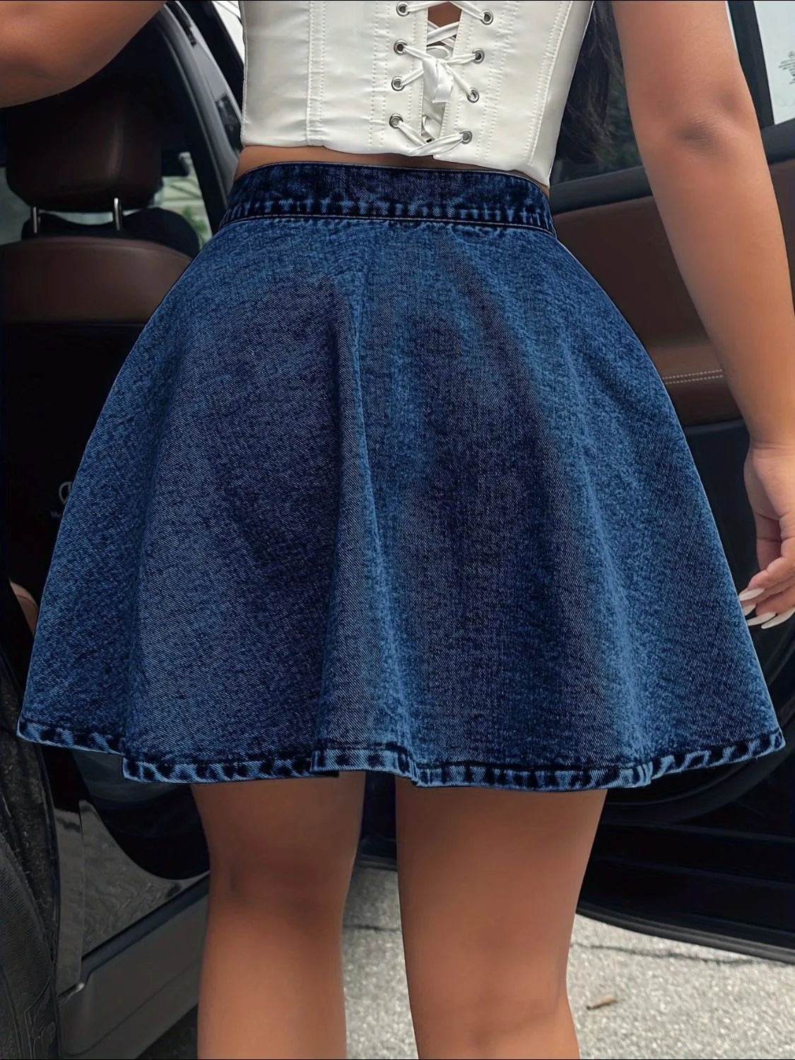 Buttoned Mini Denim Skirt - Wellen Fashion