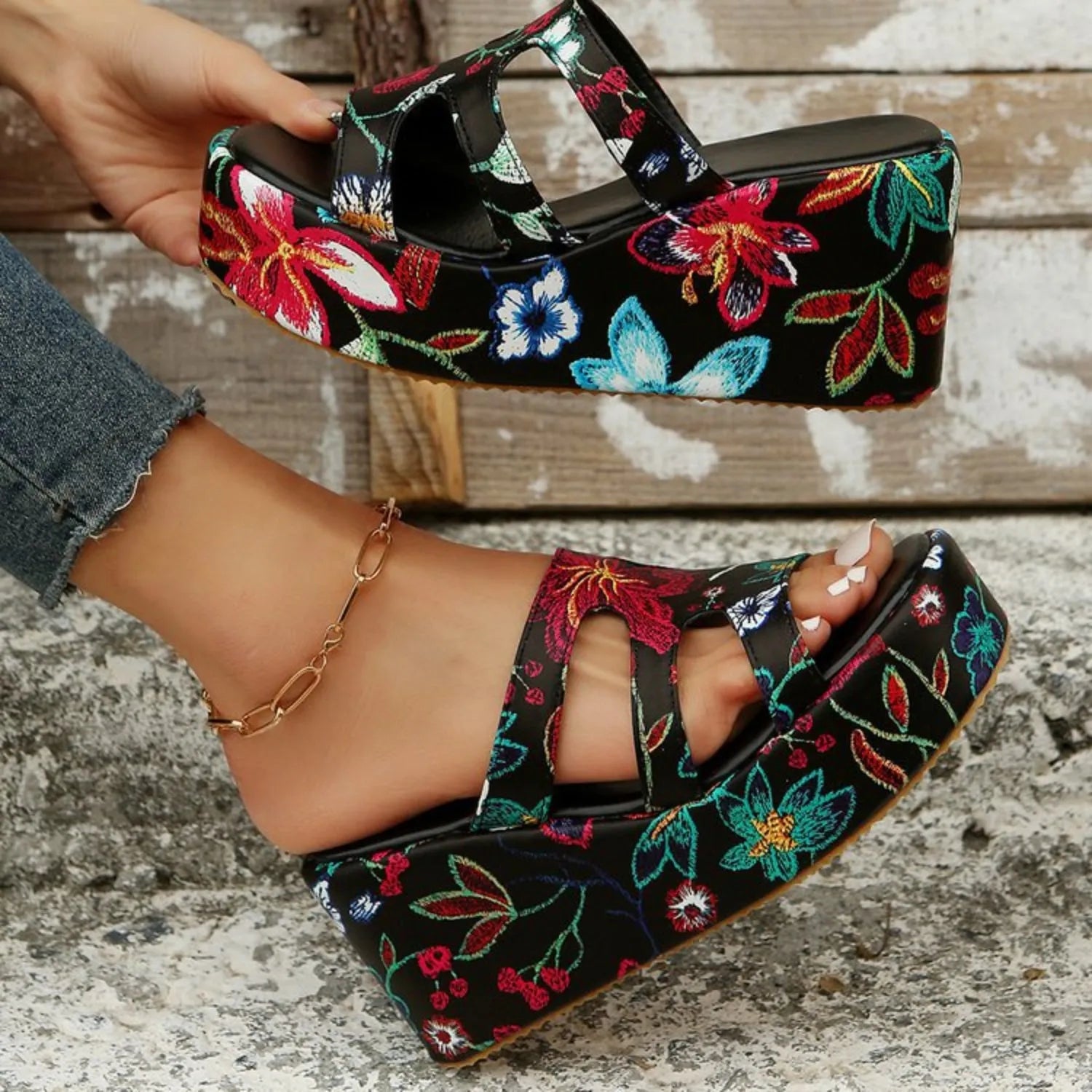 Cutout Floral Peep Toe Sandals - Wellen Fashion