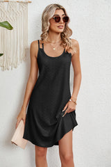 Eyelet Scoop Neck Double Strap Dress - Wellen Fashion