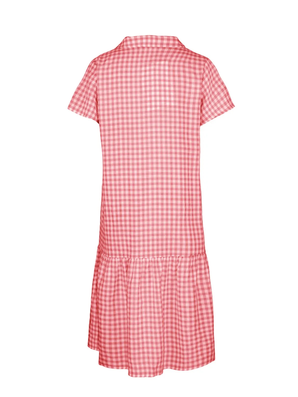 Button Up Plaid Short Sleeve Midi Dress - Wellen Fashion