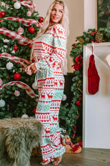 Christmas Element Round Neck Top and Pants Lounge Set - Wellen Fashion