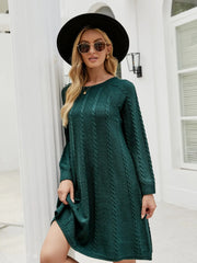 Cable-Knit Long Sleeve Sweater Dress - Wellen Fashion