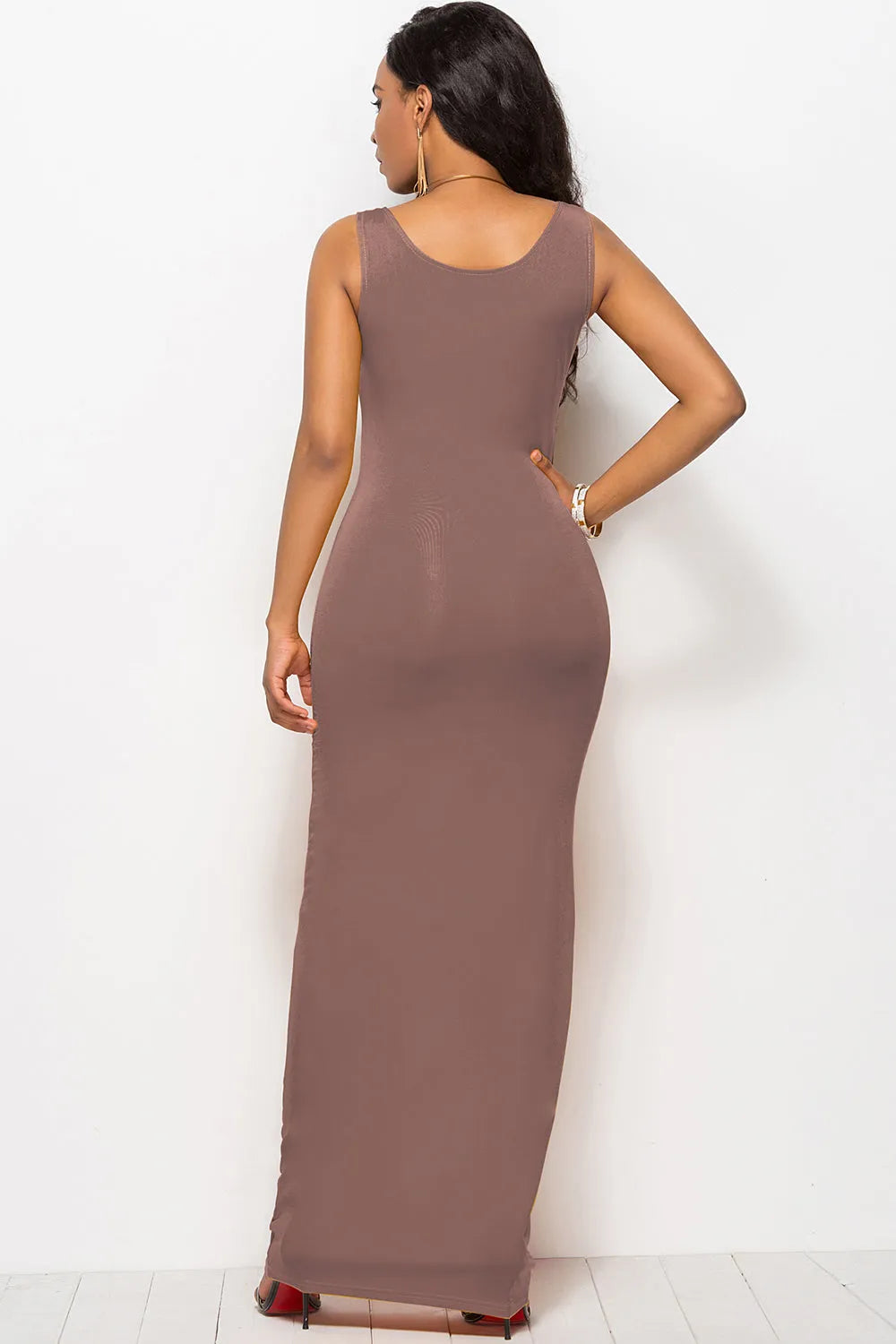 Scoop Neck Wide Strap Maxi Dress - Wellen Fashion