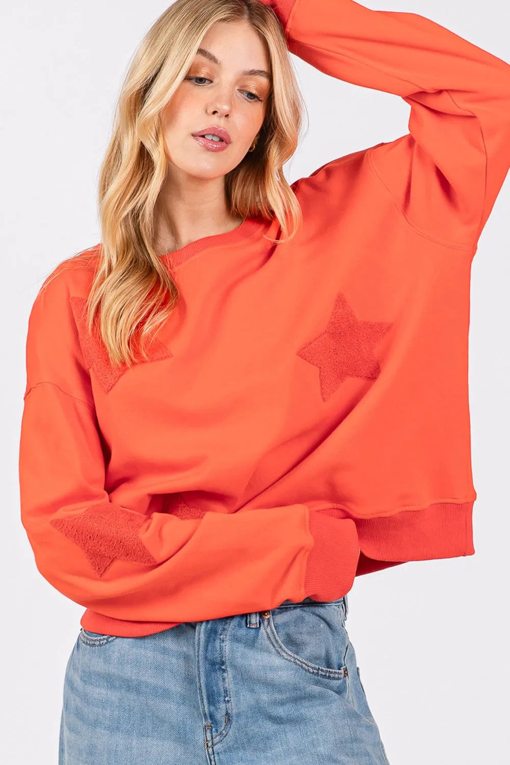 SAGE + FIG Star Patch Long Sleeve Sweatshirt - Wellen Fashion