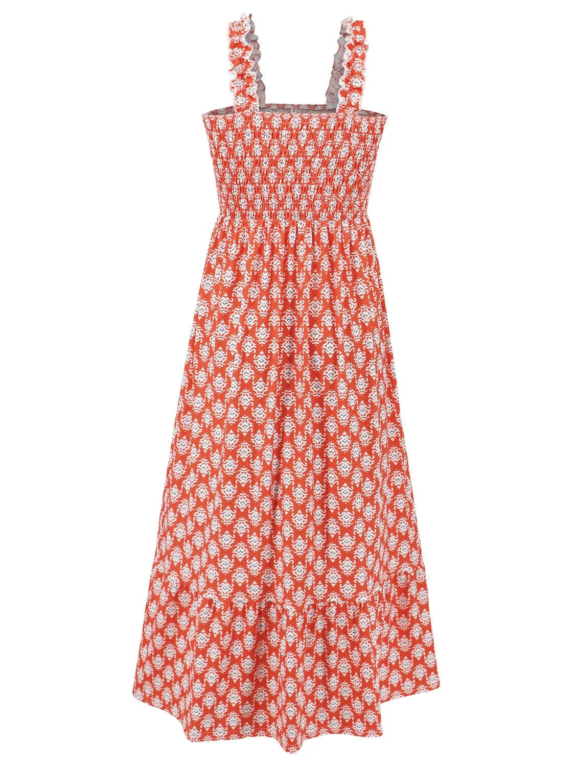 Smocked Printed Square Neck Sleeveless Dress - Wellen Fashion