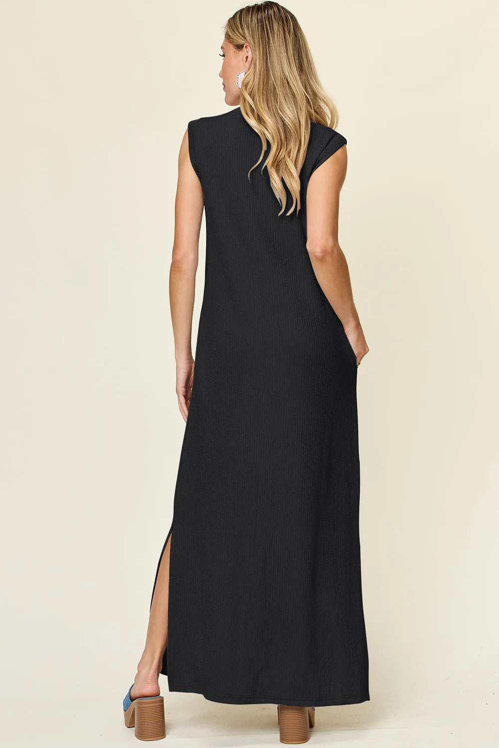 Double Take Full Size Texture Mock Neck Sleeveless Maxi Dress - Wellen Fashion