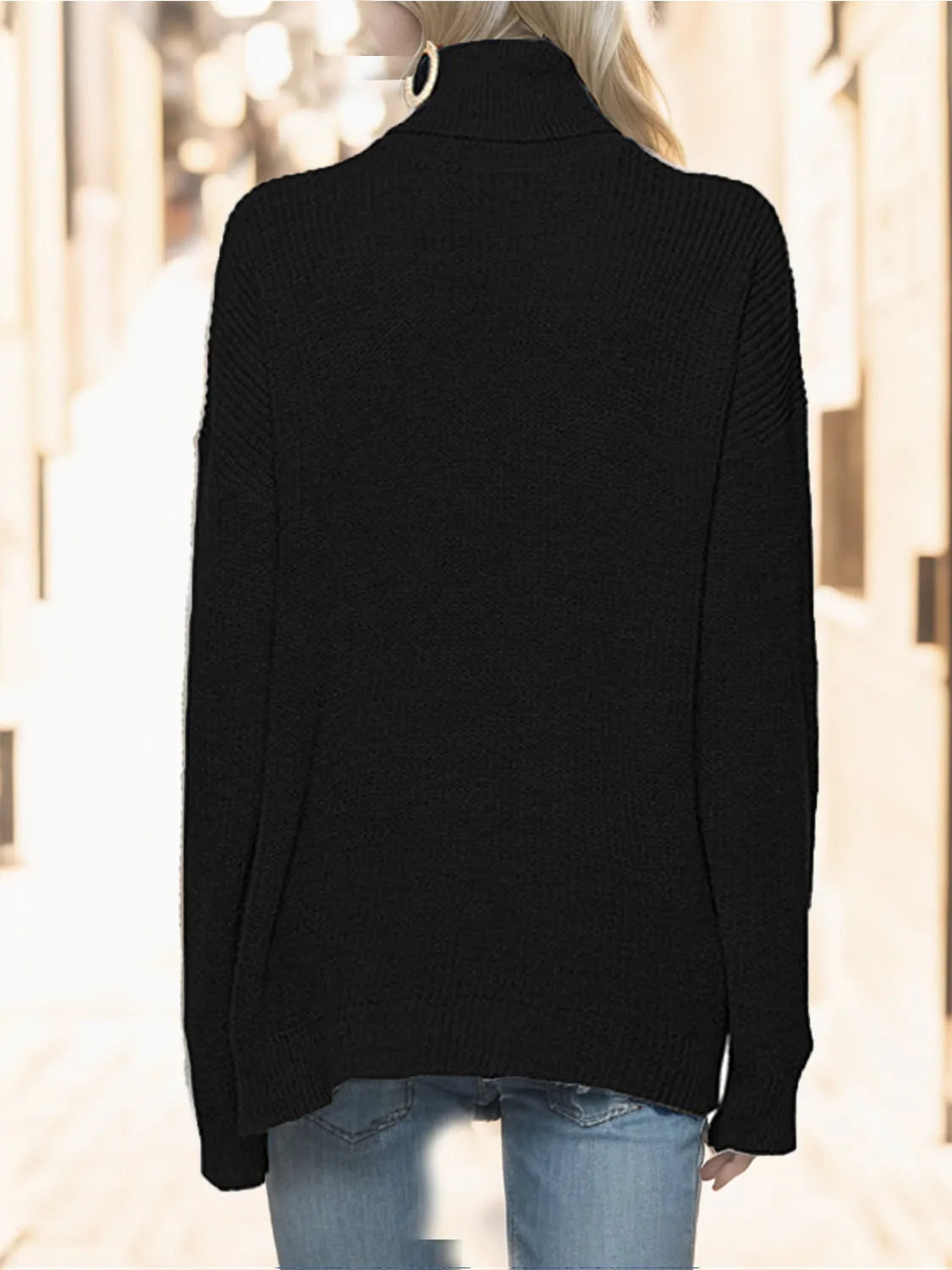 Turtleneck Drop Shoulder Long Sleeve Sweater - Wellen Fashion