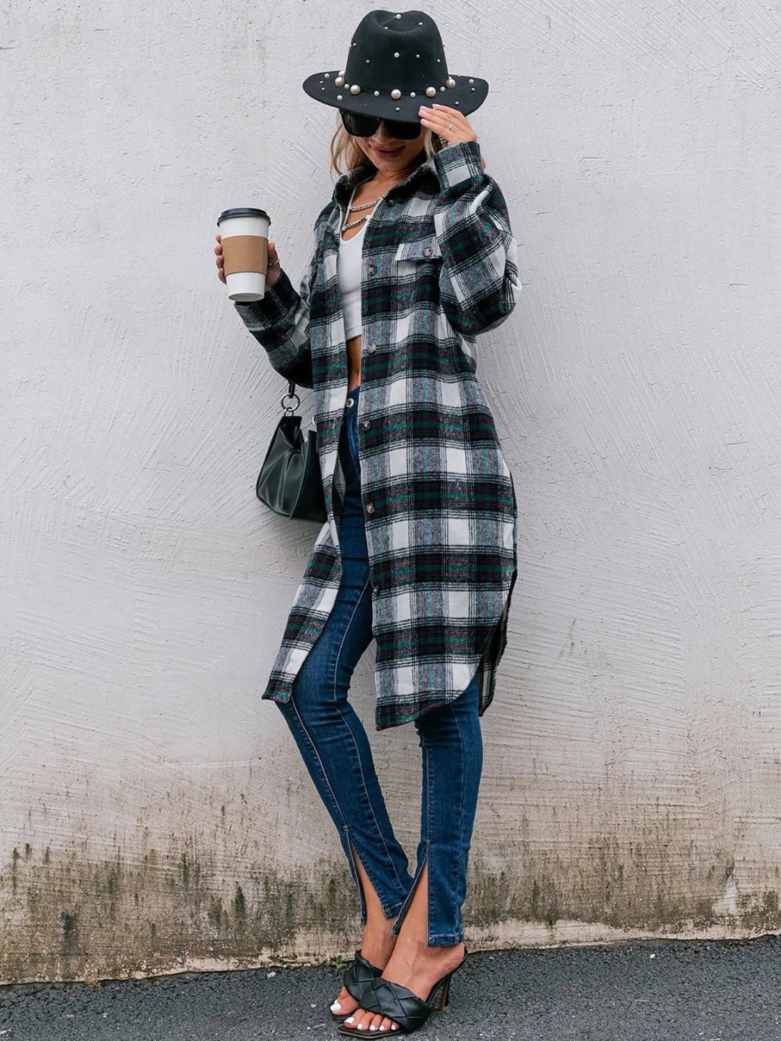 Plaid Button Up Long Sleeve Shacket - Wellen Fashion