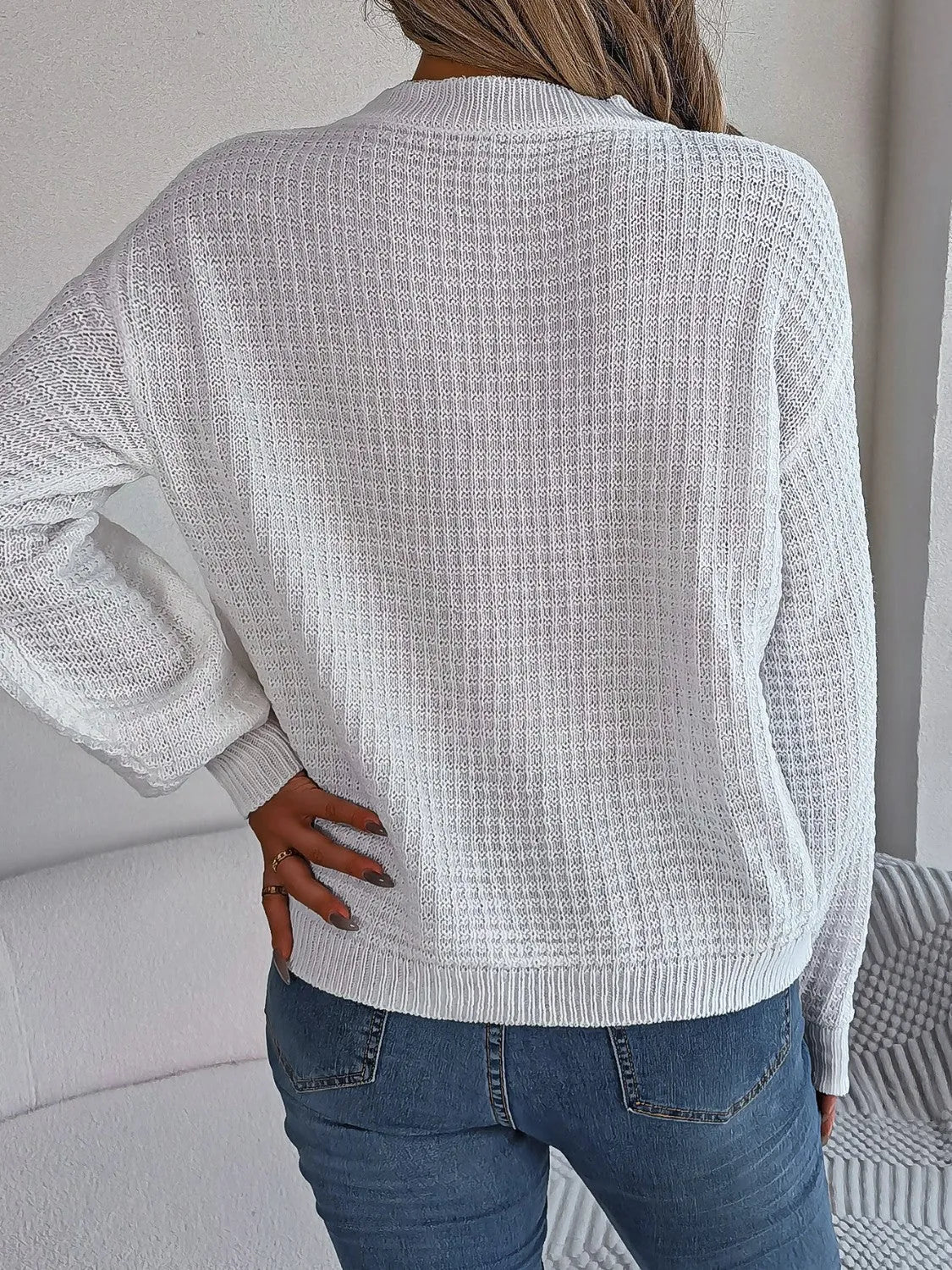 Cable-Knit Round Neck Long Sleeve Sweater - Wellen Fashion