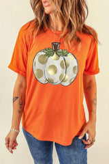 Pumpkin Graphic Round Neck Short Sleeve T-Shirt