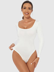 Full Size Scoop Neck Long Sleeve Bodysuit - Wellen Fashion