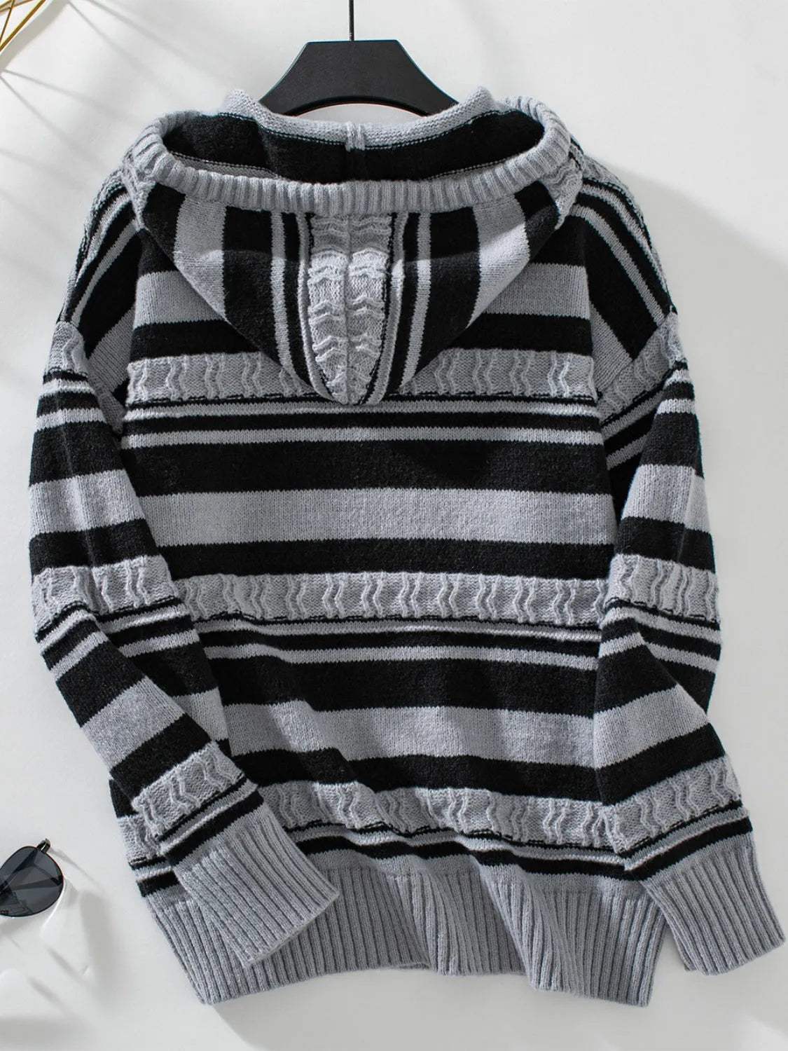 Drawstring Striped Long Sleeve Hooded Sweater - Wellen Fashion