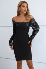 Sequin Off-Shoulder Mini Dress - Wellen Fashion