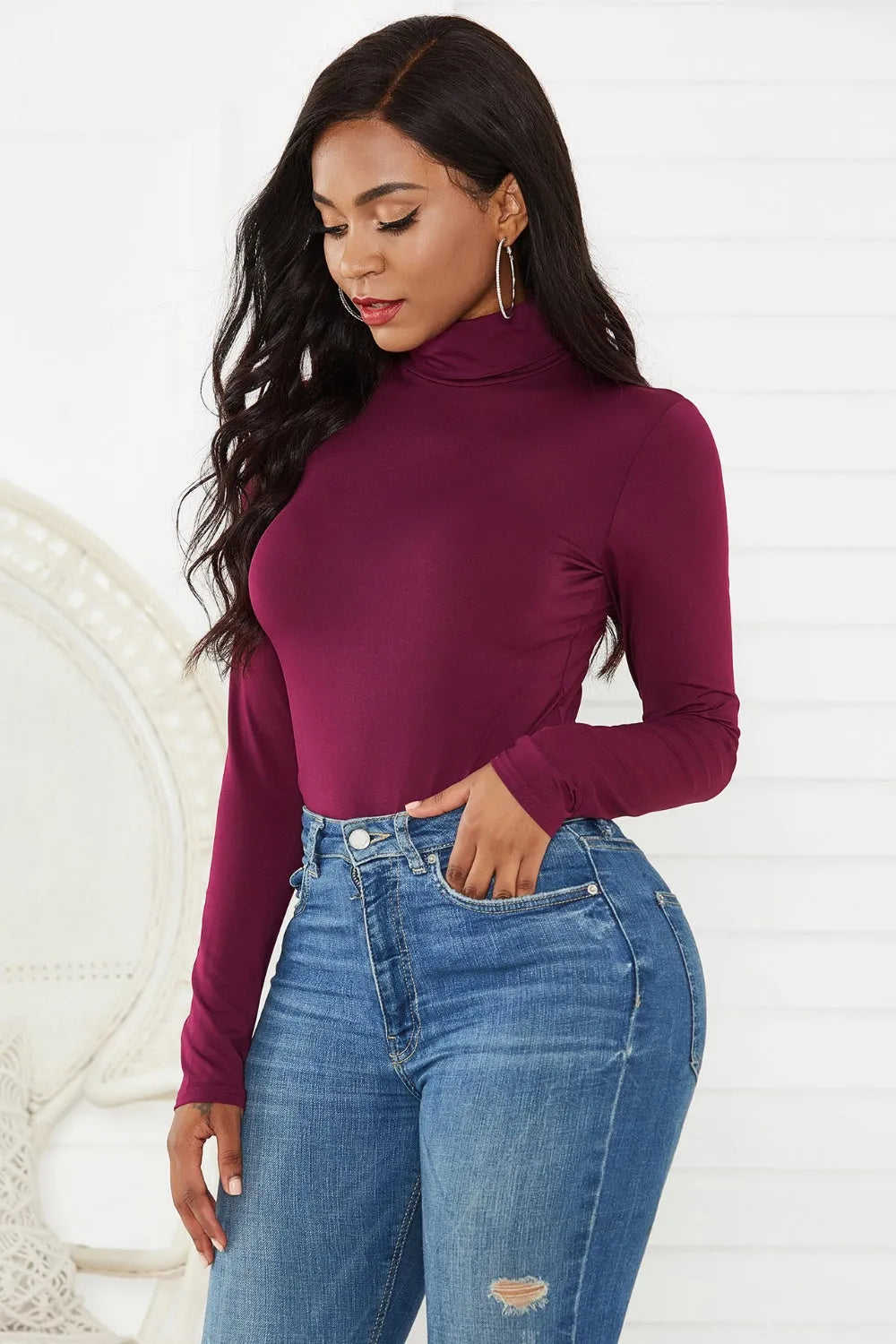 Turtleneck Long Sleeve Bodysuit - Wellen Fashion