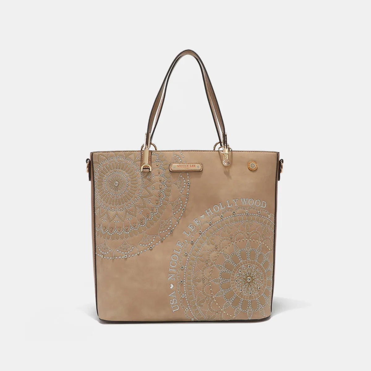 Nicole Lee USA Metallic Stitching Embroidery Inlaid Rhinestone Tote Bag - Wellen Fashion