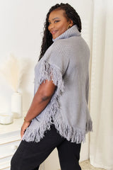 Justin Taylor Turtle Neck Fringe Poncho - Wellen Fashion