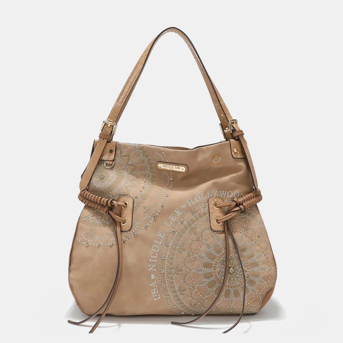 Nicole Lee USA Side Braided Tassel Inlaid Rhinestone Embroidery Hobo Bag - Wellen Fashion