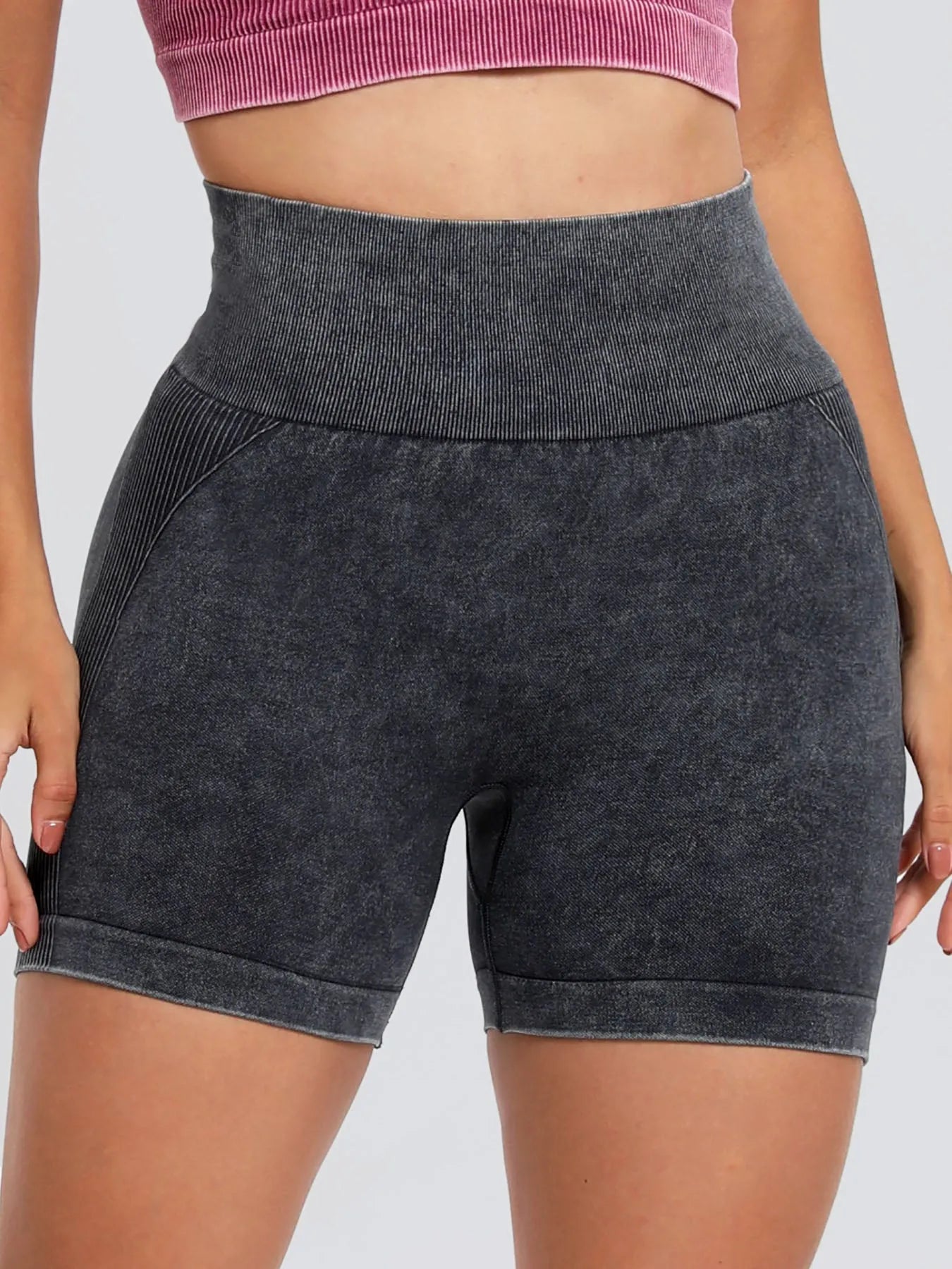 Washed High Waist Active Shorts - Wellen Fashion