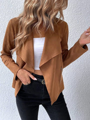 Collared Neck Long Sleeve Jacket - Wellen Fashion