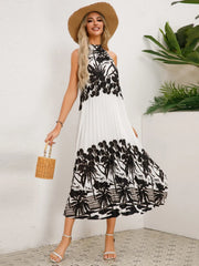 Tied Printed Sleeveless Midi Dress - Wellen Fashion