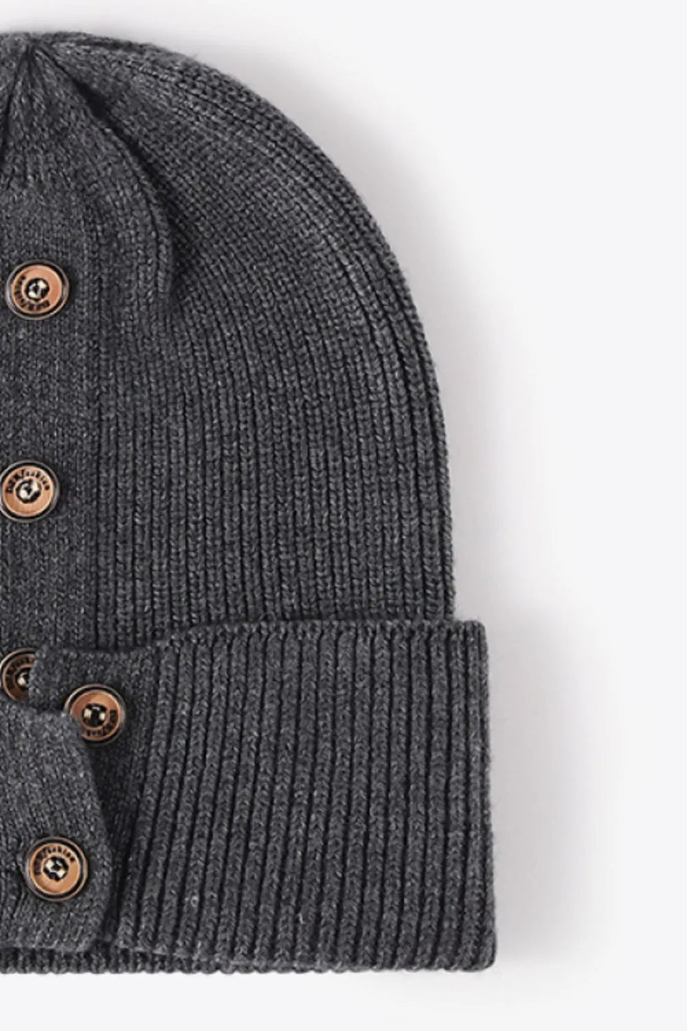 Button Detail Rib-Knit Cuff Beanie - Wellen Fashion