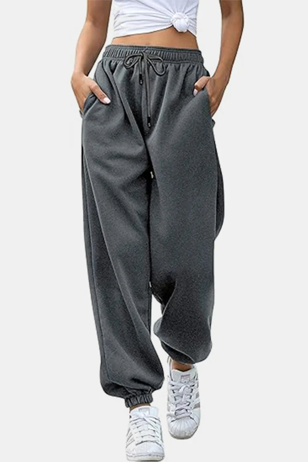 Elastic Waist Joggers with Pockets - Wellen Fashion