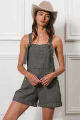 BiBi Tie Strap Washed Stripe Denim Overalls - Wellen Fashion