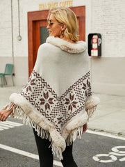 Fringe Geometric Cape Sleeve Poncho - Wellen Fashion