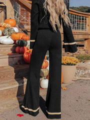 Perfee V-Neck Long Sleeve Top and Pants Set - Wellen Fashion