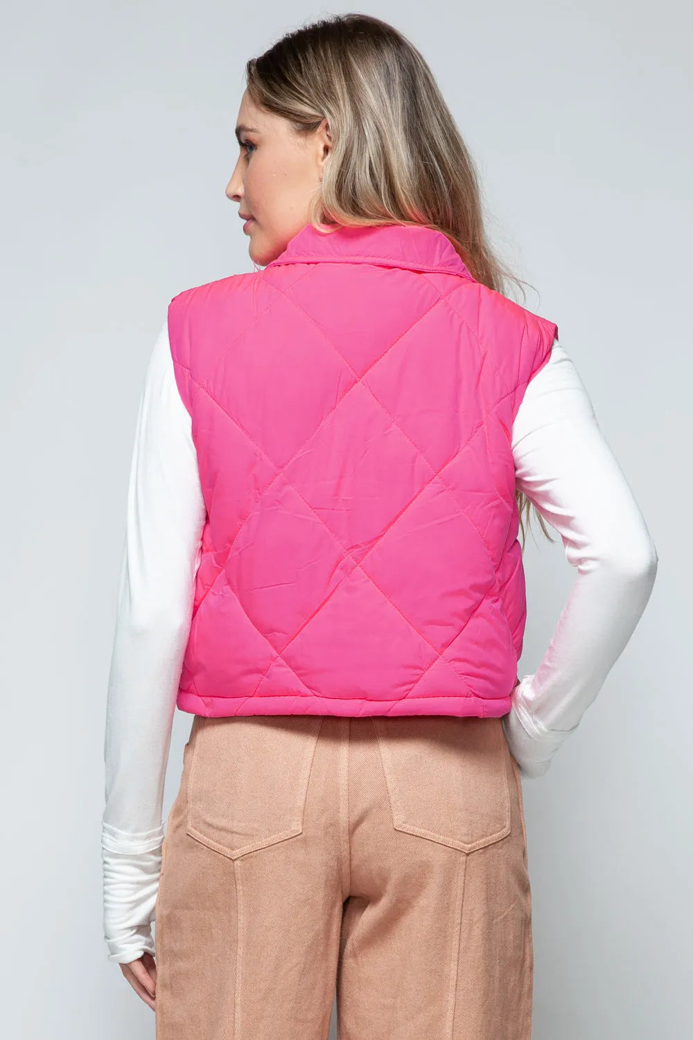 Snobbish Snap Down Quilted Crop Vest - Wellen Fashion