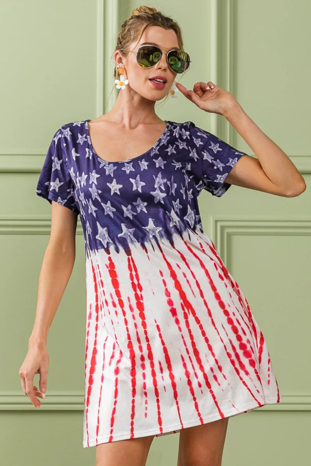 BiBi American Flag Theme Tee Dress - Wellen Fashion