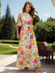 Printed Grecian Neck Maxi Dress - Wellen Fashion